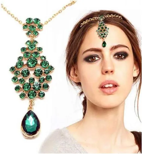 Miniatura 2 de Chargances Joyería de moda para mujer, joyería de frente de Halloween, color turquesa, cadena para la frente, pasador para la frente, para festival