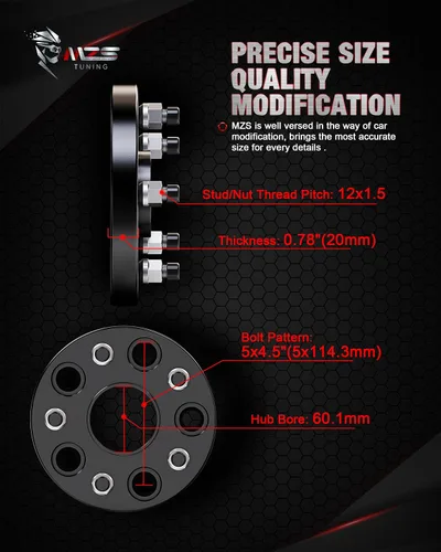 Miniatura 2 de MZS 5 Espaciadores para rines 114.3, 20 mm 60.1 mm de diámetro interior 12 x 1.5 mm 5x4.5" Espaciadores centrados en el cubo compatibles con TC XB