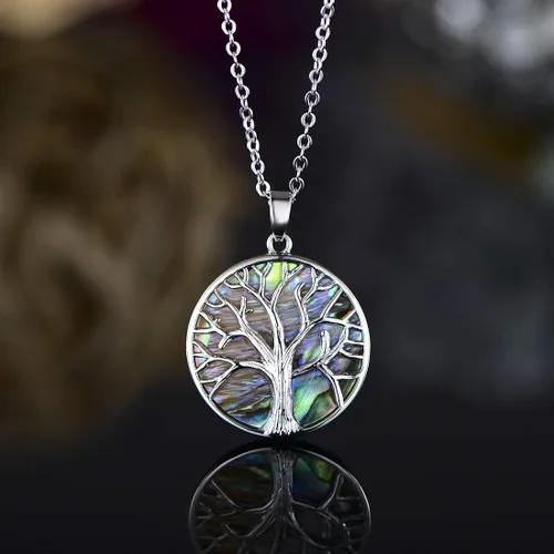 Miniatura 3 de Barzel Collar de árbol de la vida chapado en oro blanco de 18 quilates, Metal, abulón creado