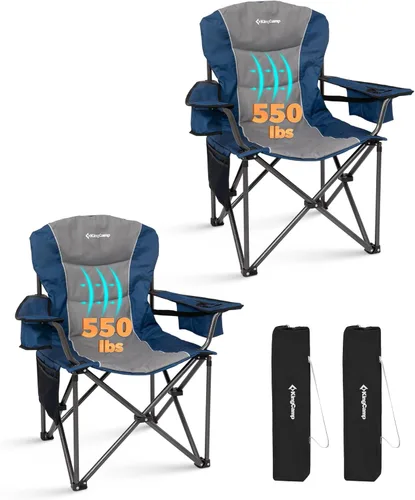 Miniatura 12 de KingCamp Silla plegable de campamento de gran tamaño, resistente 450 libras con soporte lumbar, asiento acolchado con soporte para tazas y bolsa