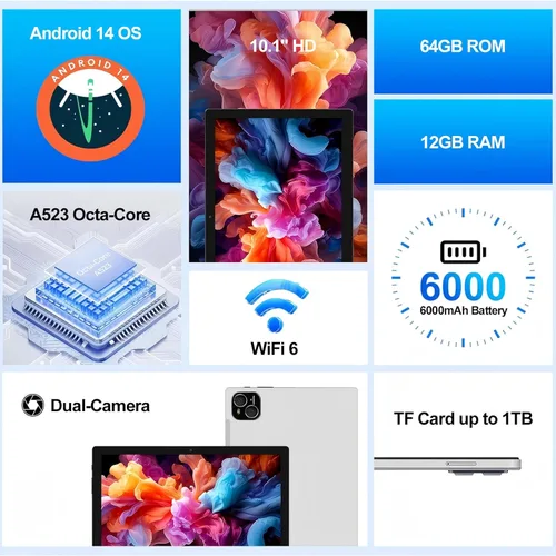 Miniatura 2 de 2026 Última tableta, 12 GB de RAM 64 GB ROM, procesador Octa-Core 10.1 pulgadas HD IPS pantalla táctil tabletas Android, tableta 2 en 1 con teclado