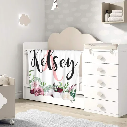 Miniatura 4 de Manta de bebé personalizada con nombre para niñas, mantas con nombre de bebé floral personalizadas para bebés, recién nacidos