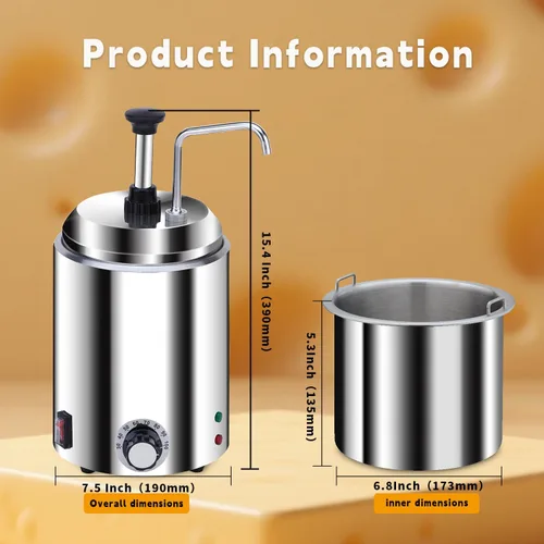 Miniatura 3 de SNICE Dispensador eléctrico de queso nacho calentador de chocolate 304 bomba de acero inoxidable 3.0 cuartos de galón UL/ETL, dispensador de dulce