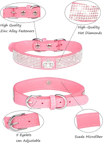Miniatura 3 de Collar de perro para perros pequeños, collares ajustables de cuero de gamuza para perro, collar de perro rosa para gato, collar de perro con Rosa3
