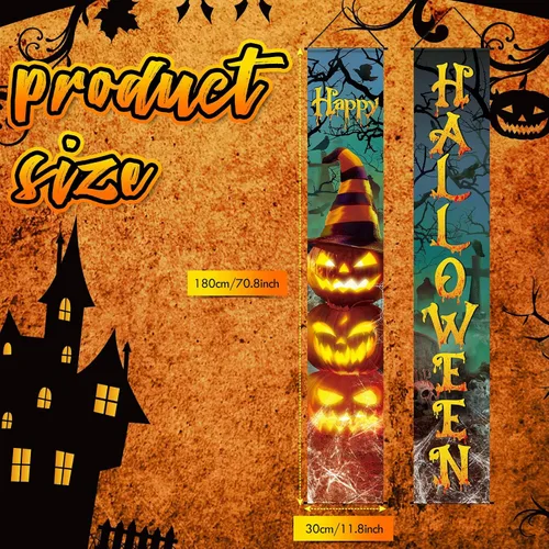 Miniatura 2 de Tiamon 2 pancartas para puerta de Halloween, letreros de calabaza malvada y sombreros de bruja para puerta delantera, pared, porche y decoración