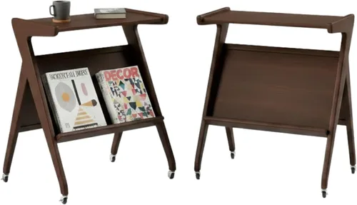 Miniatura 13 de ZIYOO Mesa auxiliar móvil de madera maciza de 3 niveles con ruedas, mesita de noche de madera, organizador de almacenamiento de diseño flotante