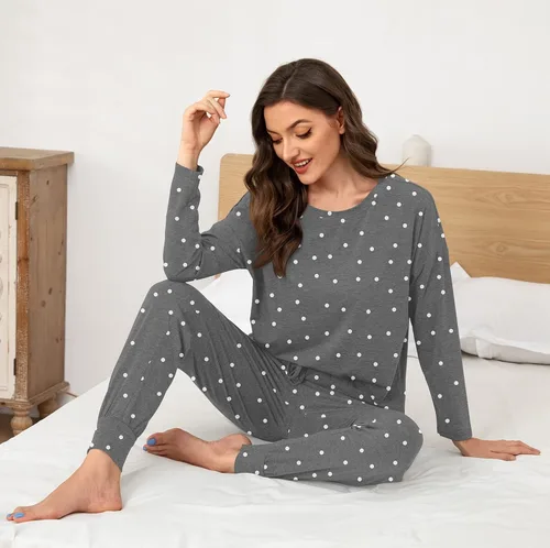 Miniatura 3 de DUSDIMON Conjunto de pijama de manga larga para mujer, conjunto de dos piezas con bolsillos, ajuste holgado