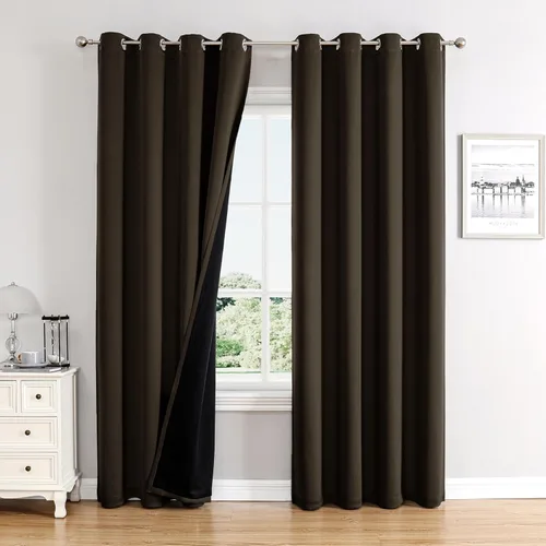 Miniatura 58 de ChrisDowa - Cortinas 100% opacas, para dormitorio, con forro negro, 2 capas gruesas, aislamiento térmico y ojales, 63 pulgadas de largo, juego de 2