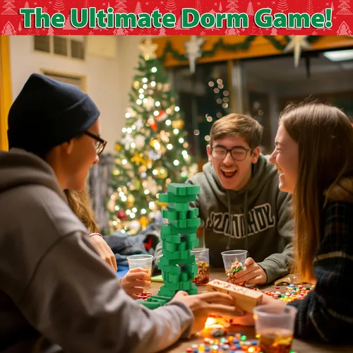 Miniatura 6 de Funwares Árbol de Navidad Apilable, Juego de Apilamiento de Bloques de Madera, Torre Tambaleante, Diversión Familiar y de Fiesta, Niños y Adultos