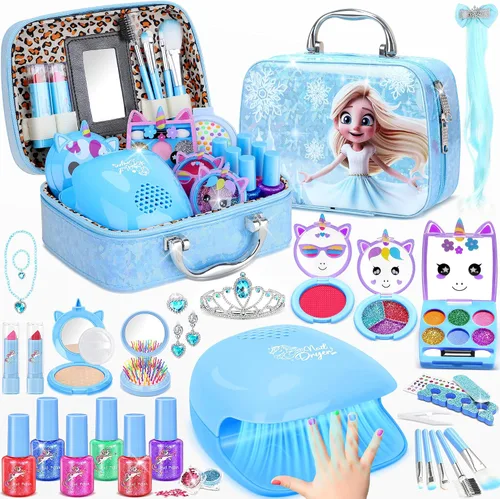 PERRYHOME Kit de maquillaje para niños para niña, cosmético lavable real congelado, juguetes congelados no tóxicos, juego de uñas para niños para