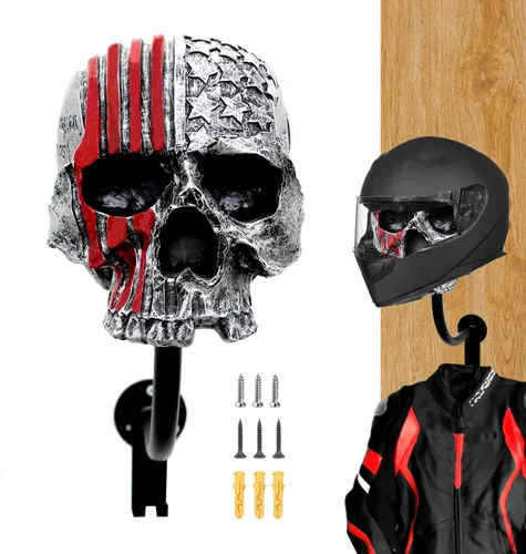 Miniatura 8 de Soporte para casco, soporte para casco de calavera, soporte de pared para casco con 2 ganchos, colgador de casco para abrigos, gorras, béisbol