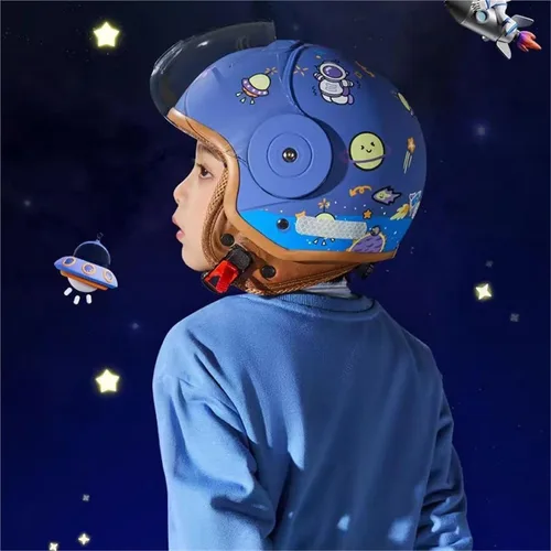 Miniatura 6 de Casco de motocicleta retro para niños 3/4, aprobado por el DOT, casco vintage de cara abierta para scooter eléctrico, kart, bicicleta de tierra, Azul