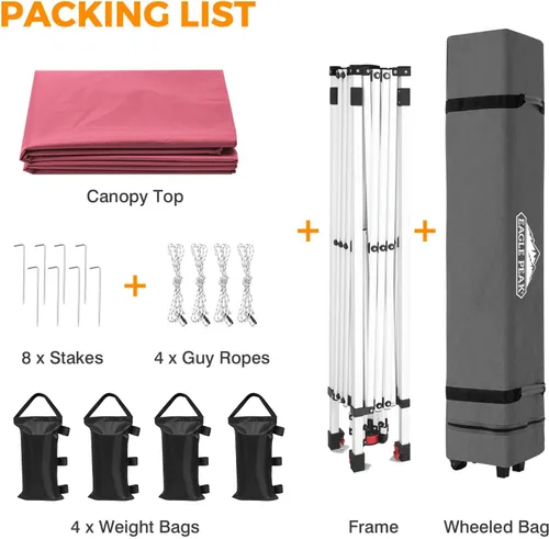 Miniatura 431 de EAGLE PEAK Tienda de campaña desplegable con bolsa de transporte con ruedas, 8 estacas, 4 cuerdas, 4 bolsas de peso, toldo de tienda de campaña