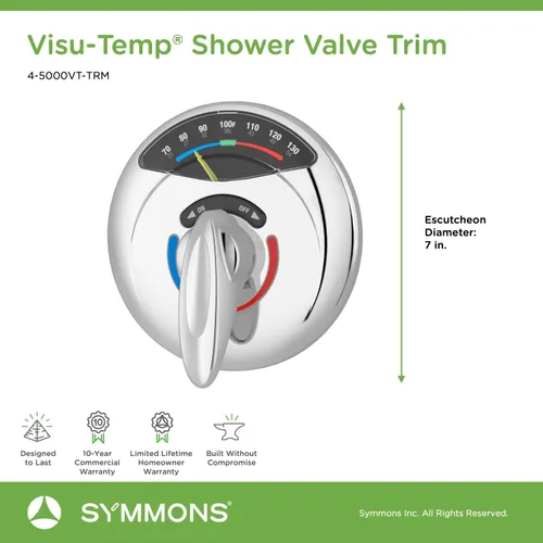 Miniatura 2 de Symmons 4-5000VT-TRM Visu-Temp - Válvula de ducha en cromo pulido (válvula no incluida)