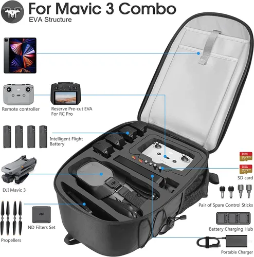 Miniatura 2 de Smatree Mochila Profesional para DJI Mavic 3/Mavic 3 Classic/3E/3T Combo, Mochila Impermeable para DJI Mavic 3/Mavic 3 Classic/Mavic 3E/Mavic 3T
