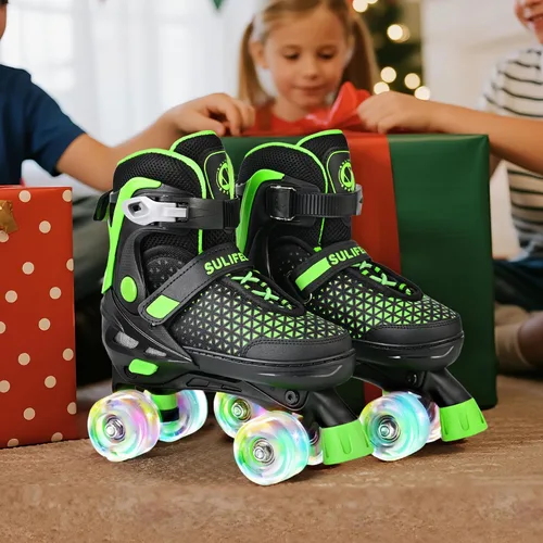 Miniatura 8 de SULIFEEL Patines para niñas y niños, 4 tallas ajustables con ruedas iluminadas, patines seguros y divertidos para niños, mejor regalo para Verde