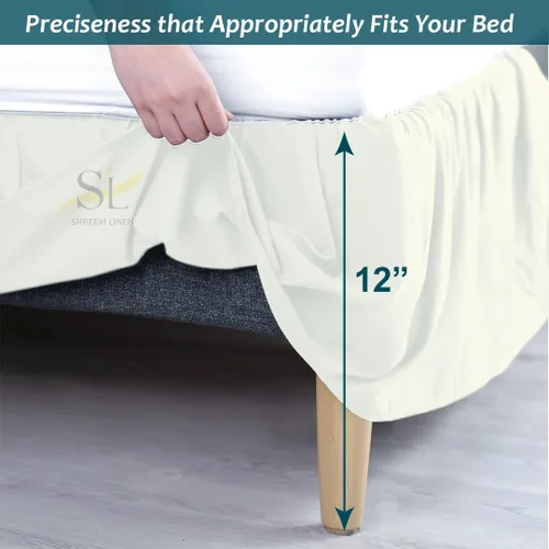 Miniatura 4 de Shreem Linen Falda de cama con volantes con esquinas divididas, estilo reunido, 100% microfibra, caída de 12 pulgadas, falda de cama con volantes