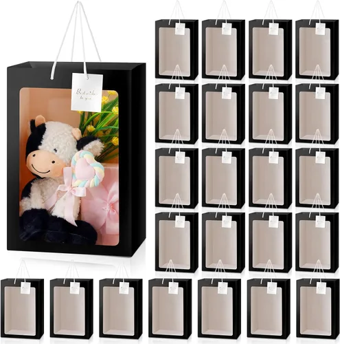 Yahenda - 24 bolsas de regalo grandes con ventana transparente de 13.8 x 9.8 x 5.9 pulgadas, bolsas de papel transparente para ramo de flores con