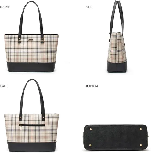 Miniatura 38 de Juego de 4 bolsas modernos para mujer de cuero sintético: bolso tote, bolso de hombro, bolso de mano y cartera.