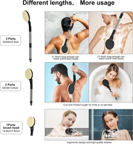 Miniatura 6 de Depurador de espalda antideslizante para ducha, cepillo de baño desmontable de 21.7 pulgadas para ducha, exfoliante de espalda, exfoliación y salud
