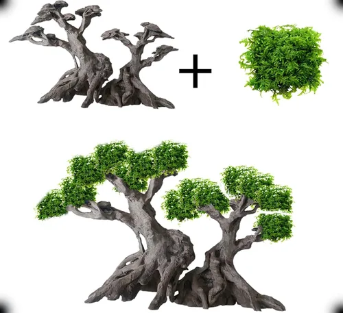 Miniatura 8 de Novelsite Decoración de Pecera - Árboles Bonsái con Musgo Artificial - Rocas de Acuario para Paisajismo Acuático - Hecho de Arenisca, Decoraciones