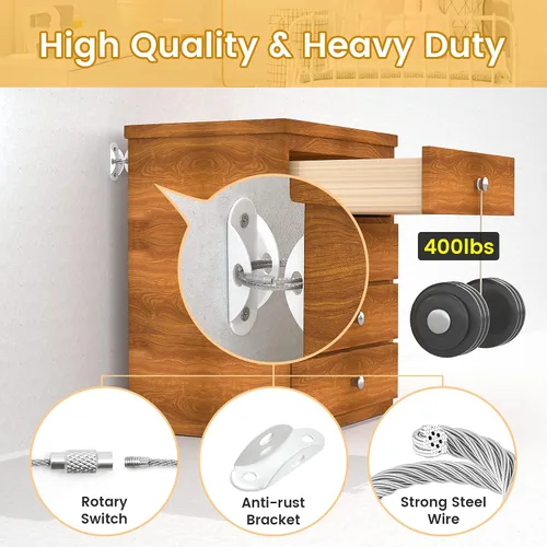 Miniatura 4 de Booda Brand Anclajes para muebles (paquete de 10) para proteger a los bebés, correas de muebles antipuntas, anclaje para muebles que aseguran 400