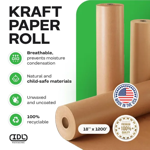 IDL Packaging - KRAFT18-30 Rollo de papel kraft marrón grande de 18 pulgadas x 1200 pies - Papel de regalo Kraft natural para embalaje - Papel Kraft