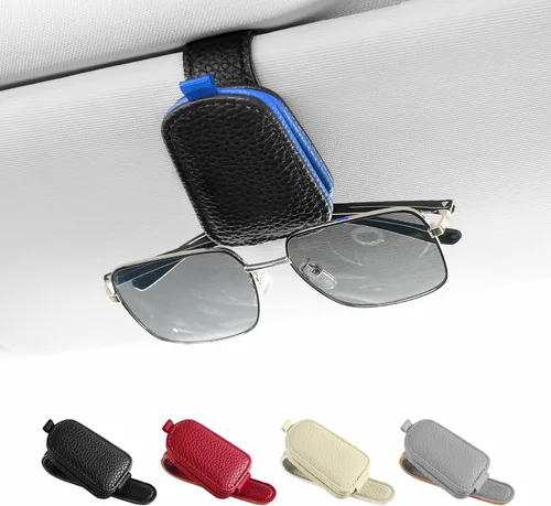 Miniatura 10 de SINGARO Soporte para gafas de sol de coche, hebilla magnética de cuero para visera de coche, clip para anteojos de sol, clip para almacenamiento