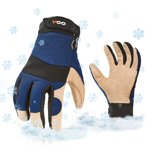 Vgo... 1 par de guantes de trabajo de seguridad de cuero de piel de cerdo con forro para 32℉ o superior, cálidos para invierno frío, almacenamiento