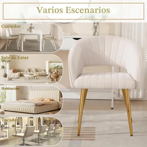 Miniatura 7 de Westice Juego de 1 silla de escritorio de terciopelo para oficina en casa, sillas modernas copetudas con patas de metal dorado, sillón tapizado
