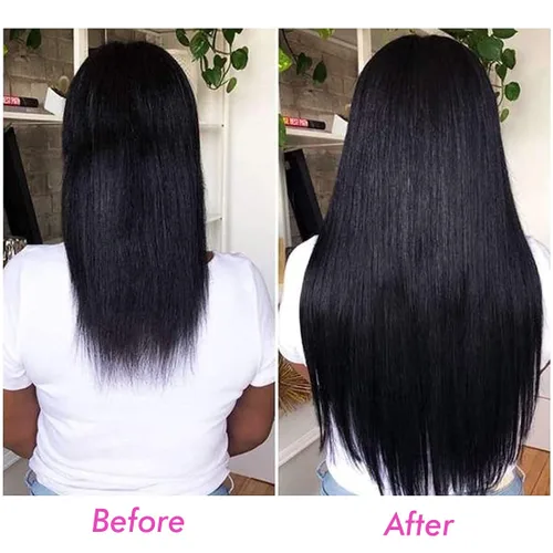Miniatura 7 de Extensiones de cabello liso con clip para mujeres negras, 14 pulgadas, cabello humano sin procesar, grado 10A, suave, sedoso, color natural, clip