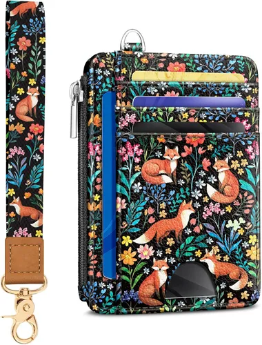 Miniatura 34 de Kelvoris Tarjetero pequeño para mujer, cartera delgada con bloqueo RFID, llavero con bolsillo para monedas con cremallera, bolsillo frontal