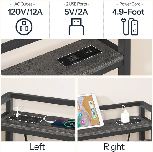 Miniatura 5 de HOOBRO Cabecera tamaño King, cabecera con 2 salidas y 4 puertos USB, altura ajustable, estante de almacenamiento, resistente y estable, fácil Gris