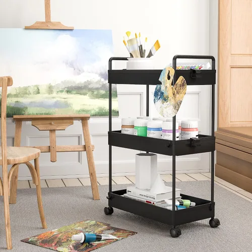 Miniatura 6 de Ronlap Carrito de Almacenamiento Rodante Delgado de 3 Niveles con Ruedas, Carrito Utilitario de Plástico Organizador para Aperitivos, Manualidades