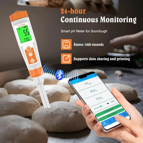 Miniatura 5 de Medidor de pH inteligente para alimentos - Probador digital de pH con todos los accesorios Medidor de pH YINMIK Lab Termómetro de pH