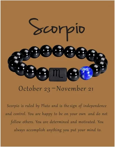 VLINRAS - Pulsera de signo del zodiaco, para hombre y mujer, de 0.315 y 0.394 pulgadas, ónice negro natural, signo de estrella, constelación,