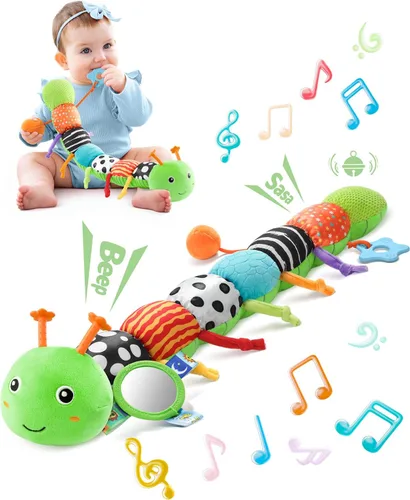 Miniatura 7 de LIGHTDESIRE Juguetes musicales para bebés, oruga, juguetes infantiles de 3, 6, 12 meses, juguete sensorial con diseño de regla, espejo, cuerda