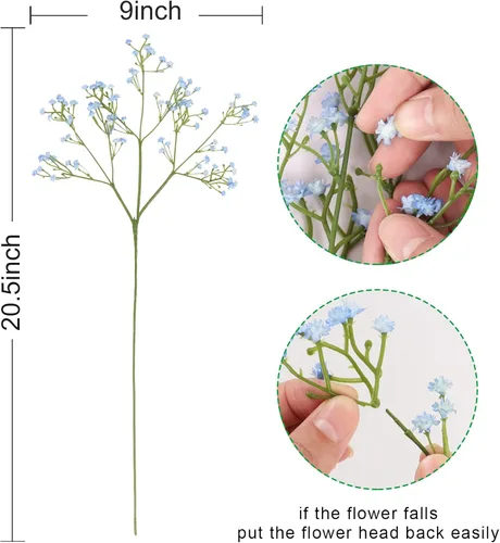 Miniatura 2 de Pusuny Babys Breath - Flores artificiales a granel, 12 piezas de gypsophila flores azules falsas de aliento de bebé, ramos de flores de tacto real