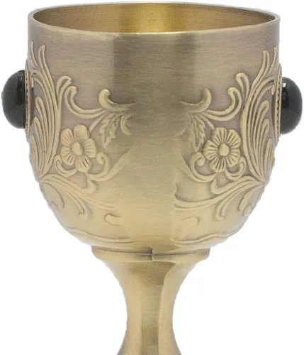Miniatura 9 de Copa de cáliz con incrustaciones de latón grabado en relieve de licor taza de proxeneta tamaño pequeño 1.7 oz (piedra preciosa)