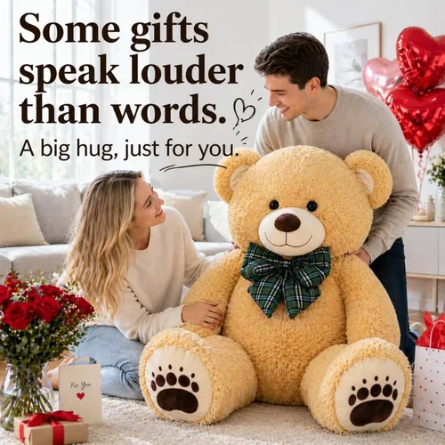 Miniatura 6 de Oso de peluche gigante de 4 pies, color marrón Lifesize Jumbo animal de peluche suave con pajarita y vientre grande para niños y niñas, oso
