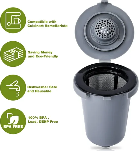Miniatura 3 de 2 vasos de filtro de café reutilizables, compatibles con SS-RFC cafetera de una sola porción, taza de filtro gris para el hogar, filtro de café
