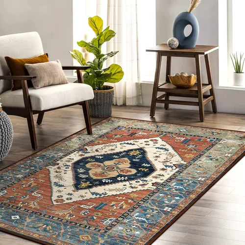 Miniatura 33 de Beeiva Alfombras florales de entrada, lavables para interiores, ultra fina, de 2 x 3 pies, antideslizante, para cocina, tapete de cachemira suave