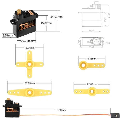 Miniatura 7 de 2 mini servos 4.3G, servomotor micro digital a control remoto, engranaje de metal, servos de dirección sin núcleo para helicóptero de ala fija