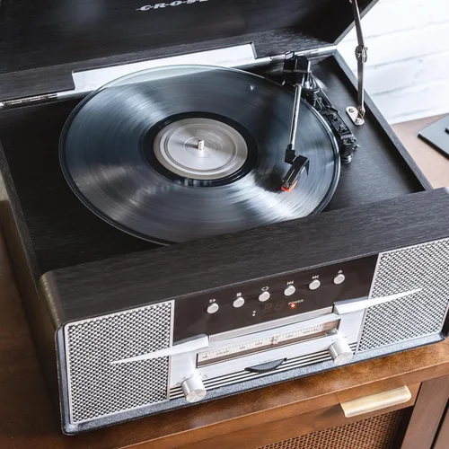 Miniatura 5 de Crosley CR7016A-BK Rhapsody - Tocadiscos de vinilo 7 en 1 con Bluetooth, 3 velocidades, reproductor de CD, radio AM/FM, color negro