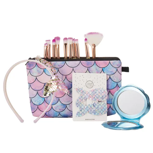 COSHINE - Regalos de sirena para novia, 15 piezas de herramientas de maquillaje únicas, caja de regalo, brochas de maquillaje de sirena, bolsa de