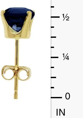 Miniatura 4 de Aretes redondos de zafiro natural de 1 quilate en oro amarillo de 14 k, Zafiro