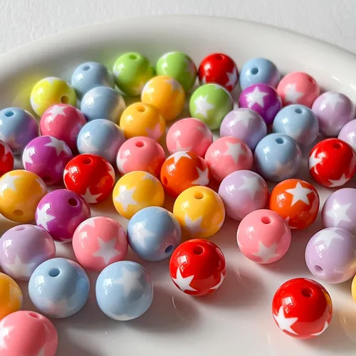 Miniatura 3 de Cuentas de acrílico de 16 mm Cuentas de estrella Cuentas coloridas Cuentas redondas multicolor para hacer joyas de bricolaje (Cuentas de estrella)