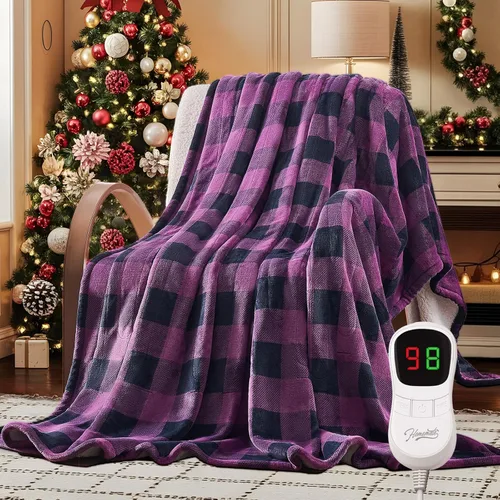 Miniatura 30 de Homemate - Manta eléctrica térmica de 50 x 60 pulgadas ultrasuave de franela, manta calefactora con 10 niveles de calor rápido, 8 horas de apagado