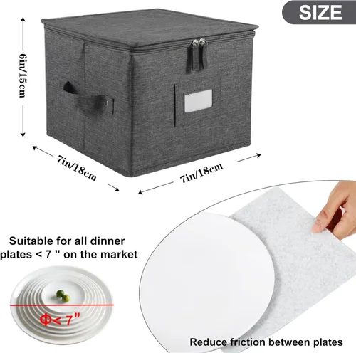 Miniatura 4 de popoly Paquete de 2 cajas de almacenamiento para platillos de 7", contenedor de almacenamiento de vajilla con 24 divisores de fieltro para cuencos