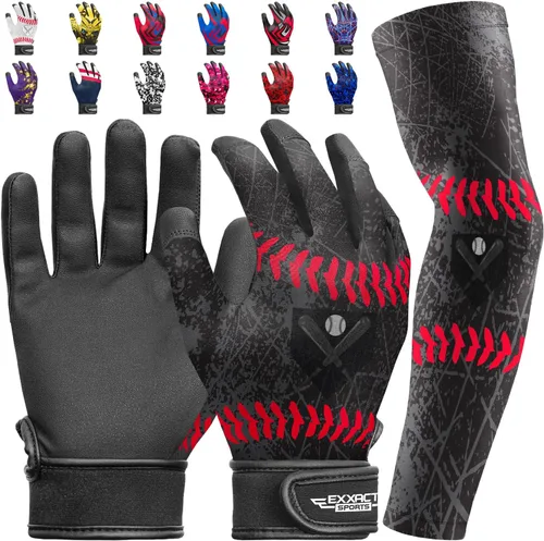 Miniatura 10 de Guantes de bateo para jóvenes de Exxact Sports con mangas para brazos para niños y niñas, guantes de béisbol para niños para bateo de sóftbol